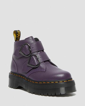 Women's Dr Martens Devon Heart Leather Platform Boots Purple | AU 236AHK